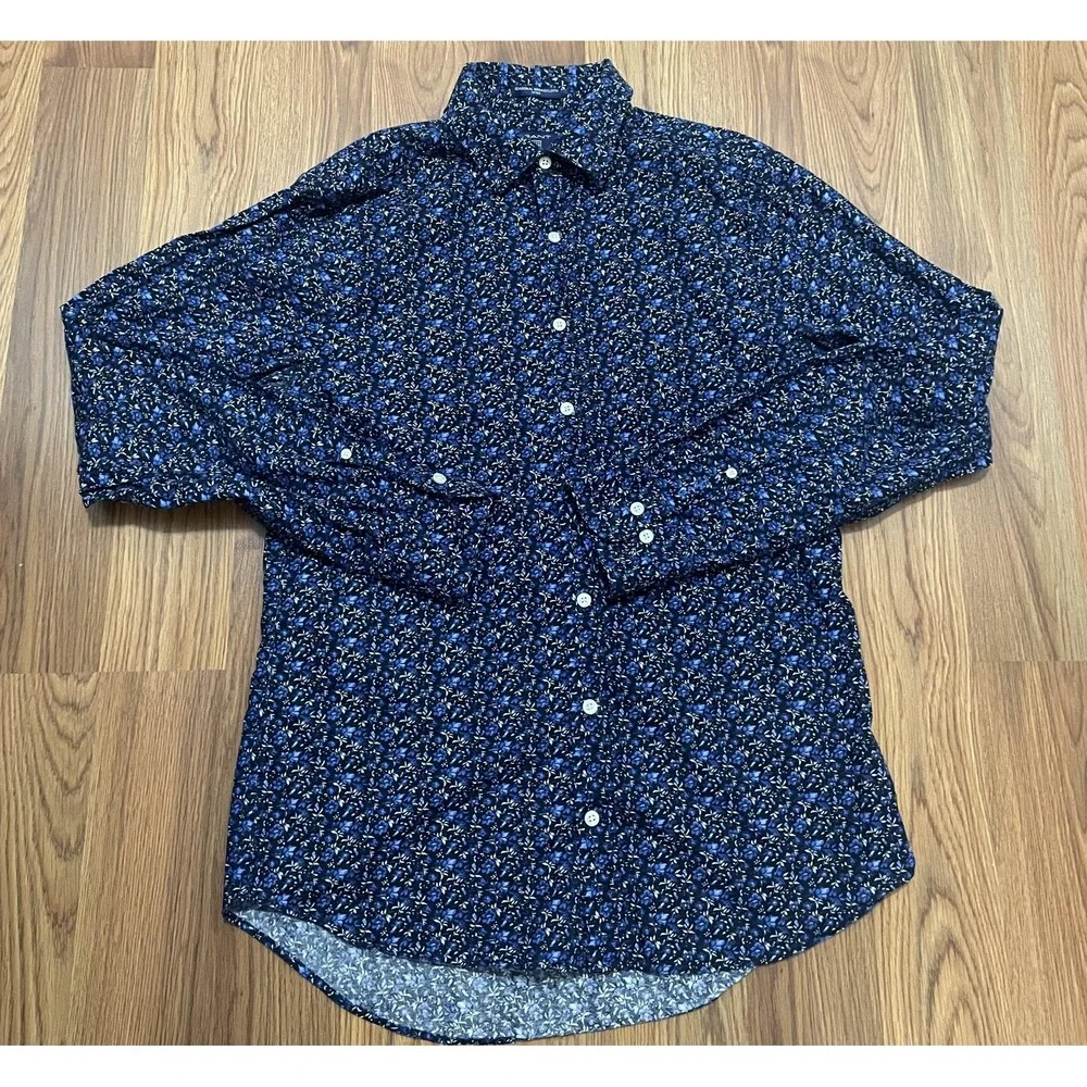 Gant Shirt Mens Medium Floral Slim Fit Broadcloth Long Sleeve Blue